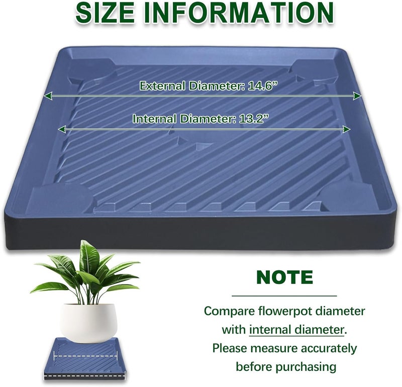 Dcpes Store 14.5” Plant Caddy with Wheels, Square Rolling Plants Stand Saucer with Hidden Casters, Indoor Plant Tray, Heavy Duty Wheeled Plant Dolly, Planter Caddies Pots Mover Holders, Gray, 2 Pack - Image 2